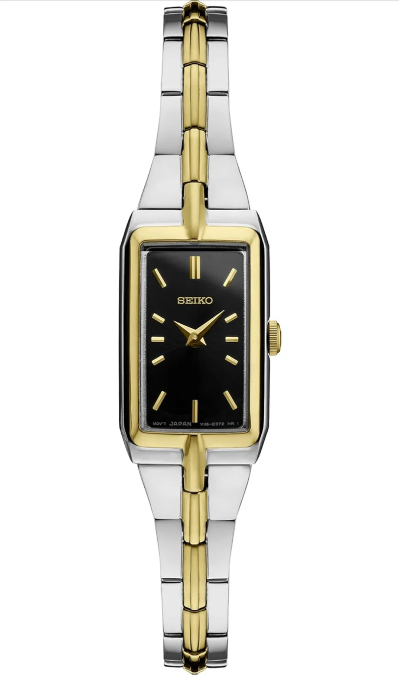 SEIKO Jewelry-Inspired Stainless Steel Watches w/ Push 3-Fold Bracelet & Scratch-Resistant Hardlex Crystal, 30m Water-Resistant - Black