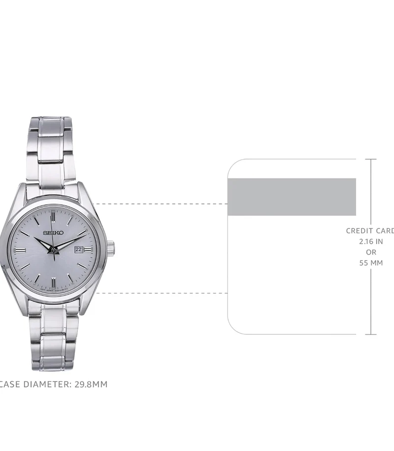 SEIKO Watch Date Calendar, and Water-Resistant to 100m - Silver