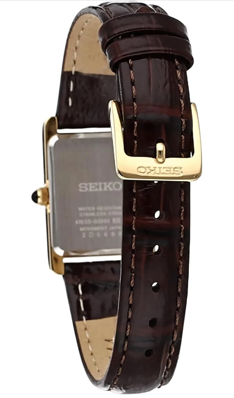 SEIKO Essentials Watch Water Resistant with Stainless Steel Rectangular Case and Leather Strap - CHAMPAGNE