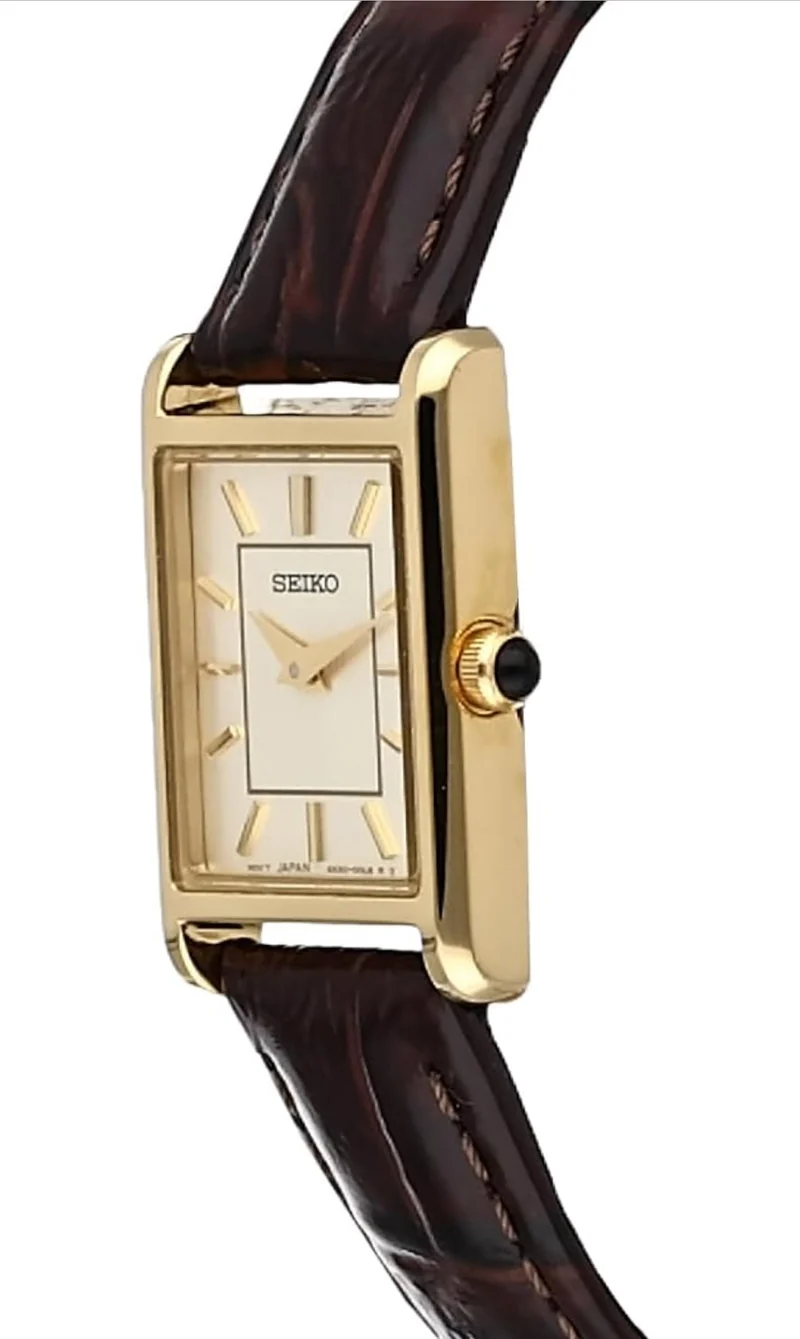 SEIKO Essentials Watch Water Resistant with Stainless Steel Rectangular Case and Leather Strap - CHAMPAGNE