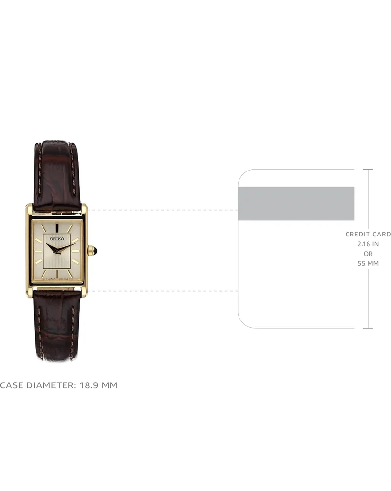 SEIKO Essentials Watch Water Resistant with Stainless Steel Rectangular Case and Leather Strap - CHAMPAGNE
