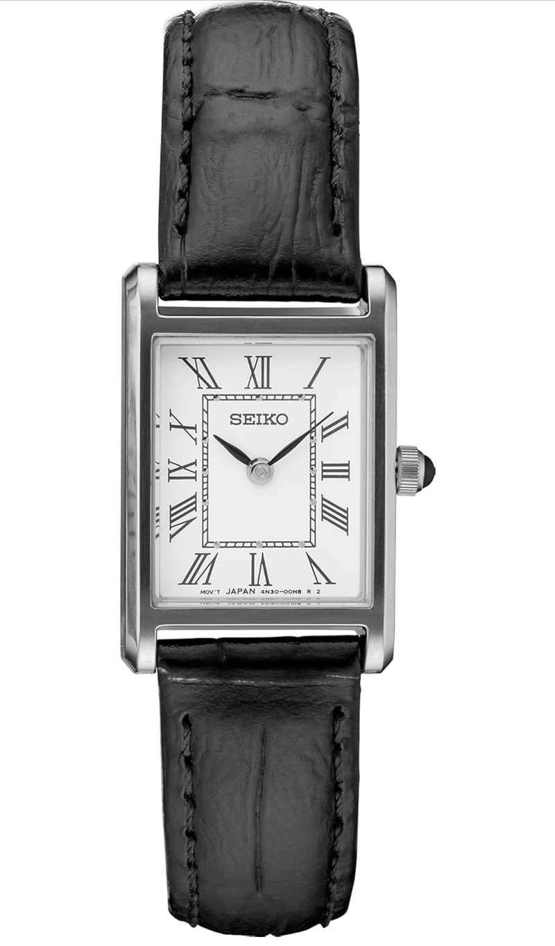 SEIKO Essentials Watch Water Resistant with Stainless Steel Rectangular Case and Leather Strap - WHITE
