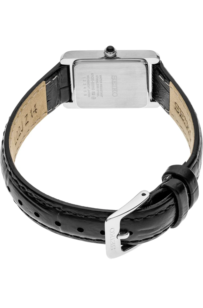 SEIKO Essentials Watch Water Resistant with Stainless Steel Rectangular Case and Leather Strap - WHITE