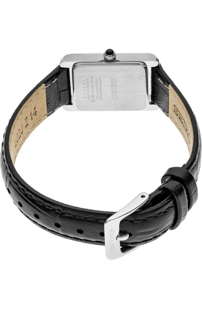 SEIKO Essentials Watch Water Resistant with Stainless Steel Rectangular Case and Leather Strap - WHITE