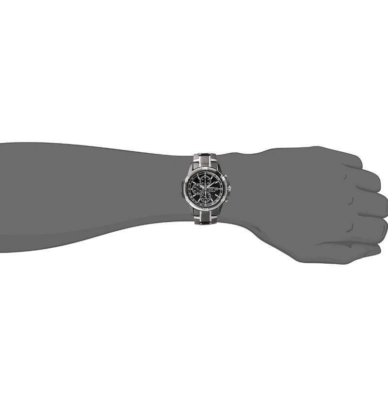 SEIKO Watch with Solar Chronograph, Date Calendar, and LumiBrite Hands, Stainless Steel and Water-Resistant to 100m -BLACK