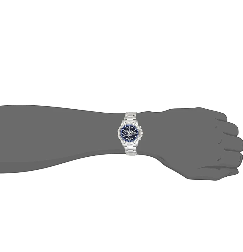 SEIKO Watch w/ Solar Chronograph, Date Calendar, and LumiBrite Hands, Stainless Steel and Water-Resistant to 100m - BLUE