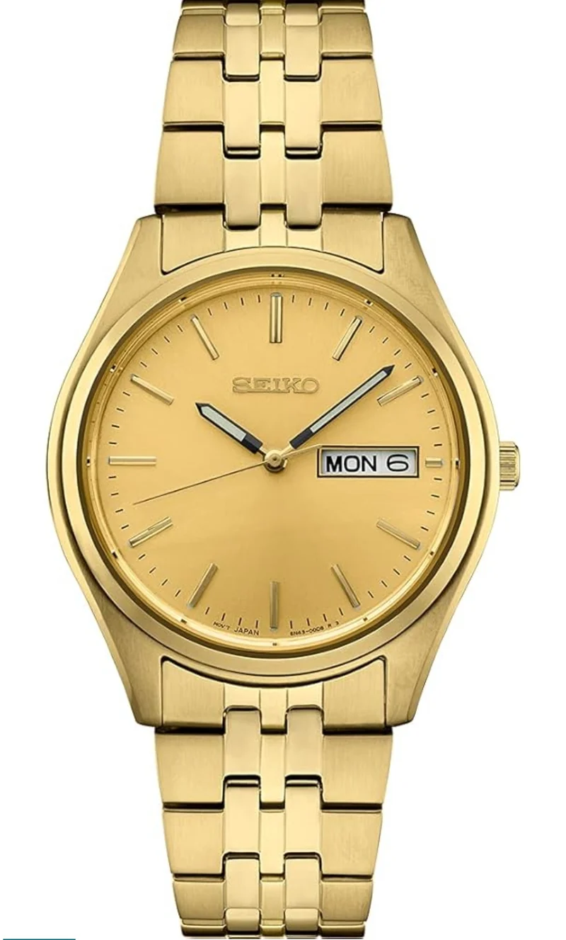 SEIKO Watch Essentials w/ Day/Date Calendar, Stainless Steel Case/Bracelet, and 100m Water-Resistant - NEW