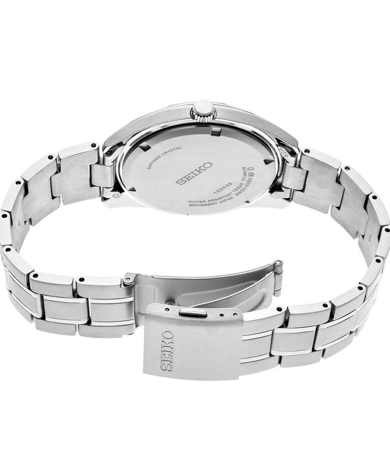Seiko Watch for Men Blue Dial w/ Sunray Finish, Date Calendar, Titanium Case & Bracelet, Sapphire Crystal, and 100m Water Resistant - NEW