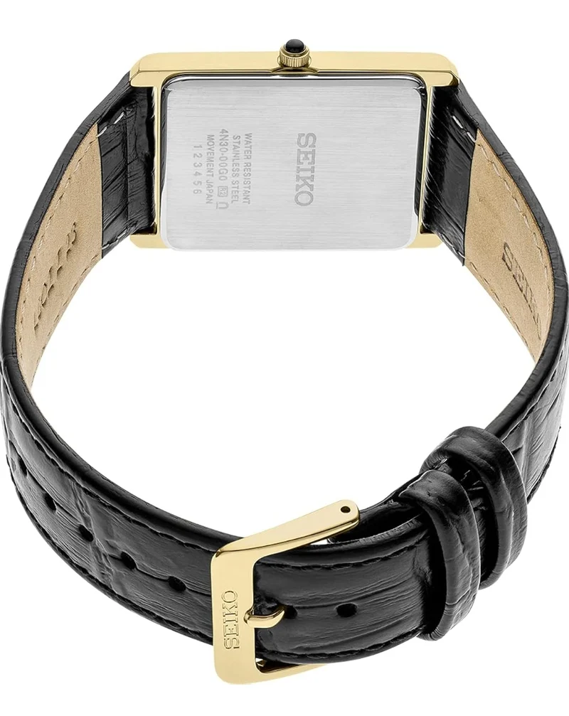 Seiko Essentials Watch Water Resistant w/ Stainless Steel Rectangular Case and Leather Strap - White