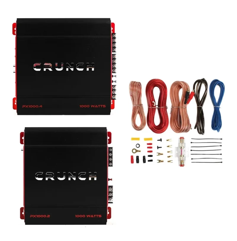 Crunch 4 Channel 1000W A/B Class Stereo Amplifier & 2 Channel Amp & Wiring Kit - NEW