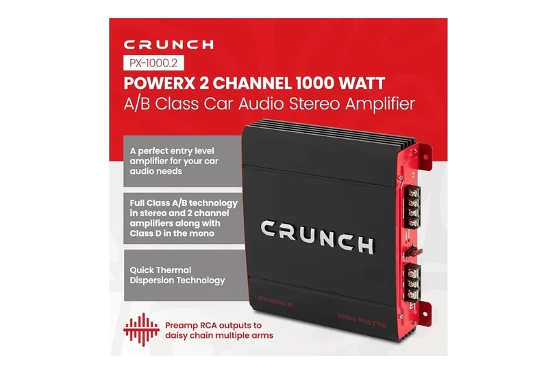 Crunch 1000 Watt Amp 2 Channel Car Audio Stereo Dual A/B Amplifier PX-1000.2 - NEW