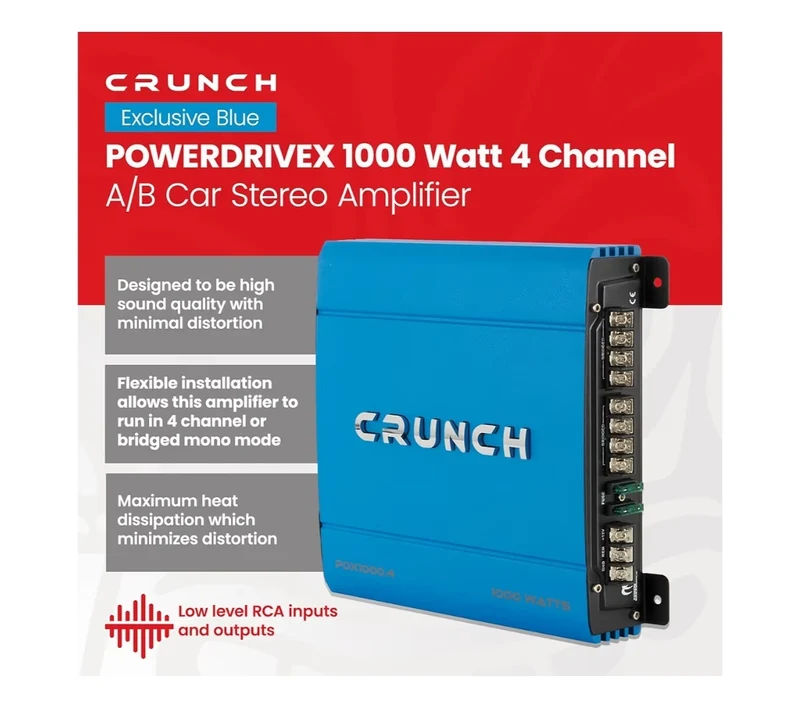 Crunch PDX-1000.4 PowerDriveX 1000 Watt 4 Channel Exclusive Blue A/B Car Stereo Amplifier - NEW