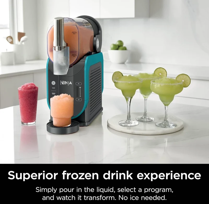 Ninja SLUSHi Professional Frozen Drink Maker with RapidChill Technology, 88 oz. Frozen Drink & Slushie Machine, 2 Preset Programs, Frozen Margaritas, and More, Premium Accents, Teal, FS299