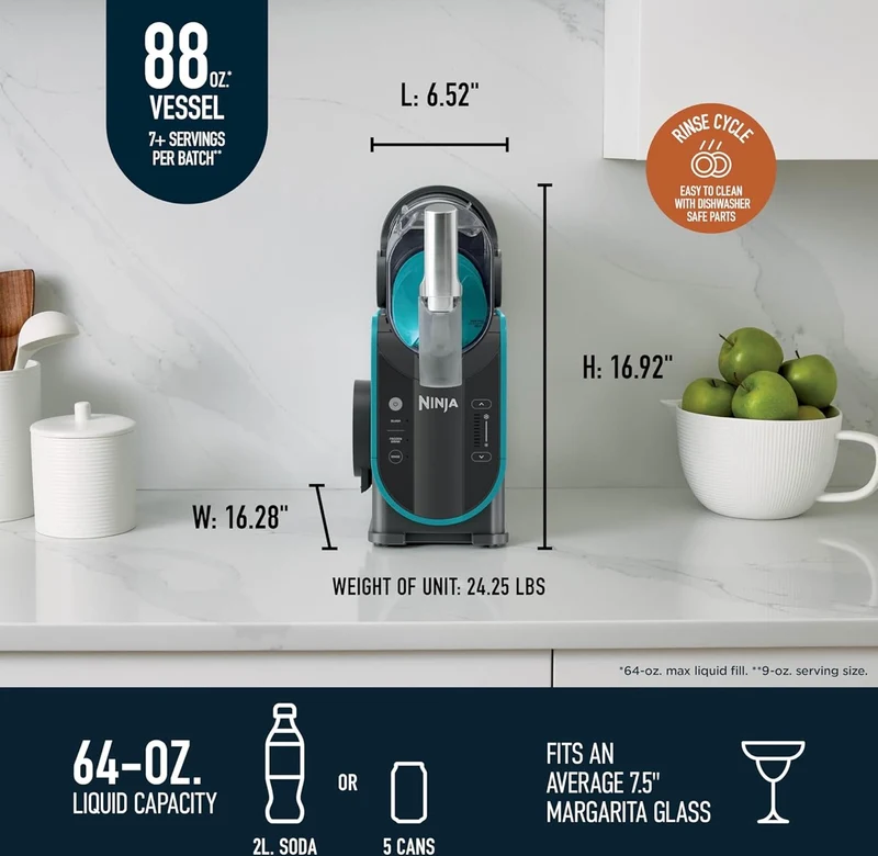 Ninja SLUSHi Professional Frozen Drink Maker with RapidChill Technology, 88 oz. Frozen Drink & Slushie Machine, 2 Preset Programs, Frozen Margaritas, and More, Premium Accents, Teal, FS299
