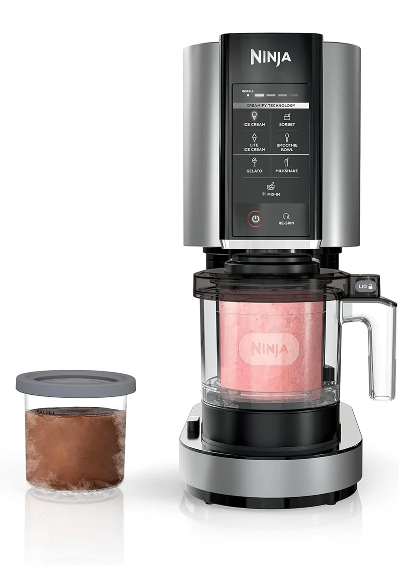 Ninja NC301 CREAMi Ice Cream Maker, for Gelato, Mix-ins, Milkshakes, Sorbet, Smoothie Bowls & More, 7 One-Touch Programs, with (2) Pint Containers & Lids, Compact Size, Perfect for Kids, Silver