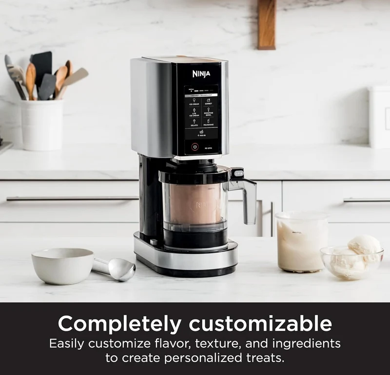 Ninja NC301 CREAMi Ice Cream Maker, for Gelato, Mix-ins, Milkshakes, Sorbet, Smoothie Bowls & More, 7 One-Touch Programs, with (2) Pint Containers & Lids, Compact Size, Perfect for Kids, Silver