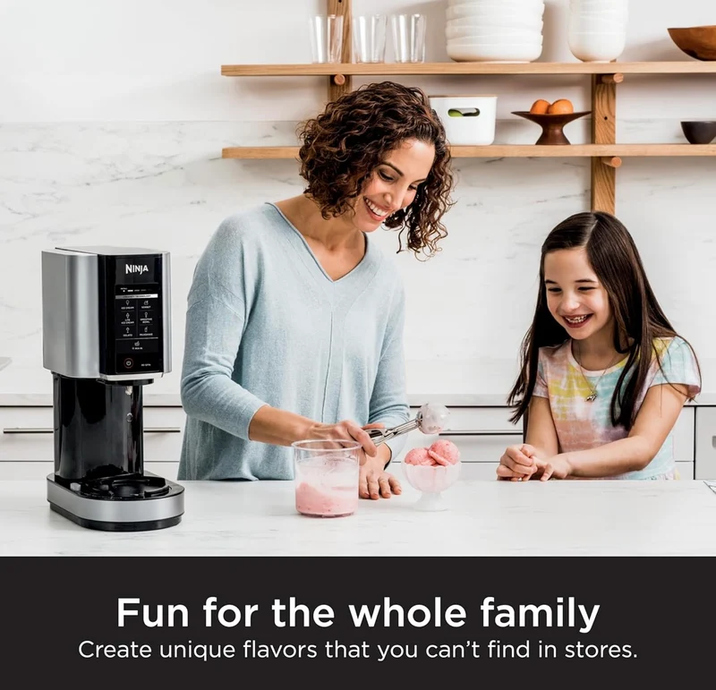 Ninja NC301 CREAMi Ice Cream Maker, for Gelato, Mix-ins, Milkshakes, Sorbet, Smoothie Bowls & More, 7 One-Touch Programs, with (2) Pint Containers & Lids, Compact Size, Perfect for Kids, Silver