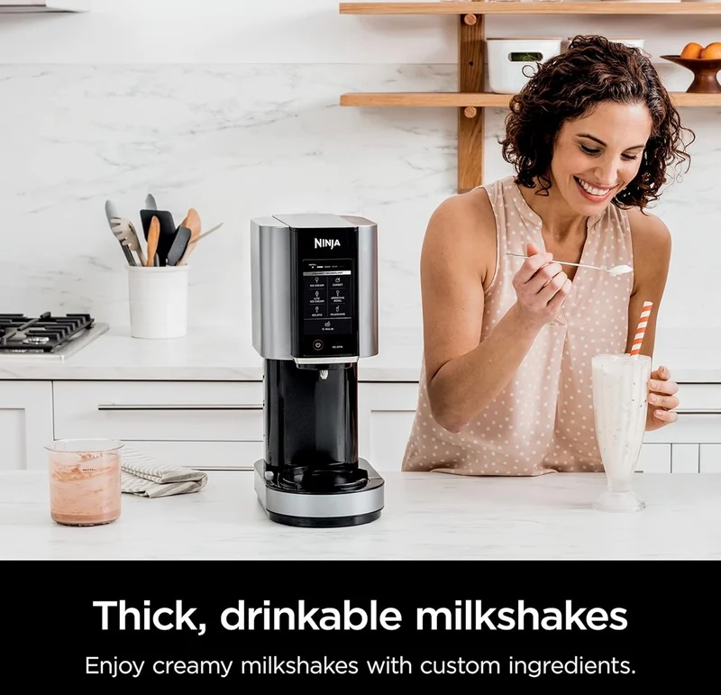Ninja NC301 CREAMi Ice Cream Maker, for Gelato, Mix-ins, Milkshakes, Sorbet, Smoothie Bowls & More, 7 One-Touch Programs, with (2) Pint Containers & Lids, Compact Size, Perfect for Kids, Silver