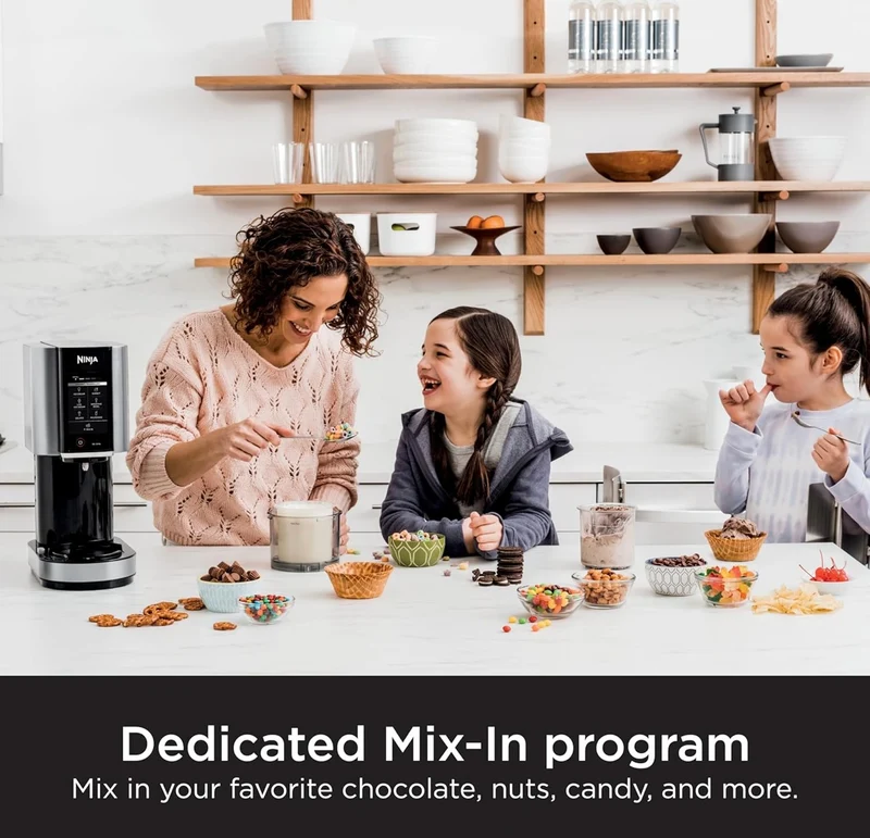 Ninja NC301 CREAMi Ice Cream Maker, for Gelato, Mix-ins, Milkshakes, Sorbet, Smoothie Bowls & More, 7 One-Touch Programs, with (2) Pint Containers & Lids, Compact Size, Perfect for Kids, Silver