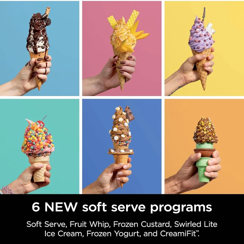 Ninja Swirl by CREAMi Ice Cream and Soft Serve Maker Low Calories Program & More, 13-in-1, Soft Serve Handle, (2) CREAMi Swirl 16oz Pints - NC701