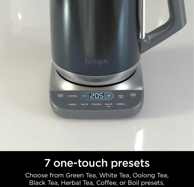 Ninja KT 200BL Precision Temperature Electric Kettle, 1500 watts, BPA Free, Stainless, 7-Cup Capacity