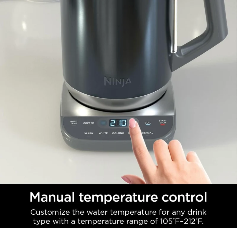 Ninja KT 200BL Precision Temperature Electric Kettle, 1500 watts, BPA Free, Stainless, 7-Cup Capacity