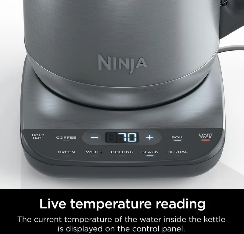 Ninja KT200 Precision Temperature Electric Kettle, 1500 watts 7-Cup Capacity, Hold Temp Setting - Silver