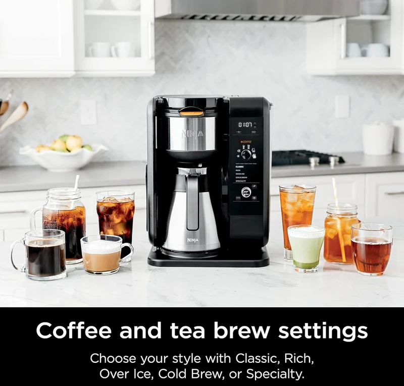 Ninja Hot and Cold Brewed System, Tea & Coffee Maker, with Auto-iQ 50 oz Thermal Carafe (Black) CP307