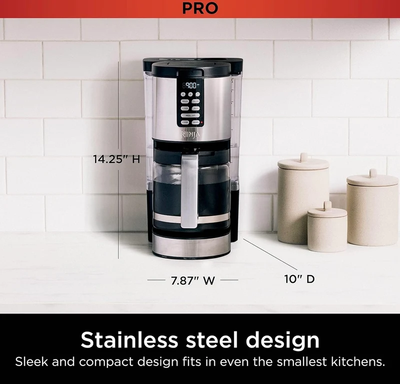 Ninja 14 Cup , Programmable Coffee Maker XL Pro with Permanent Filter - Stainless Steel DCM201