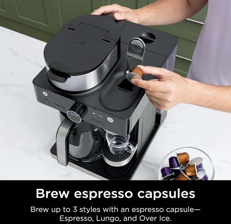 Ninja Espresso & Coffee Maker & Barista System, 3 Espresso Brew Styles, Single-Serve Coffee & Nespresso Capsule Compatible- Black, CFN601