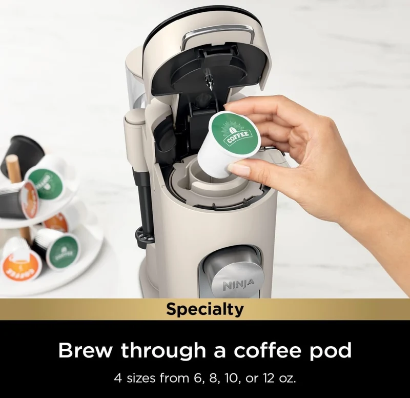 Ninja Pod & Grounds Specialty XL Single-Serve Coffee Maker, K-Cup Pod Compatible- Stone