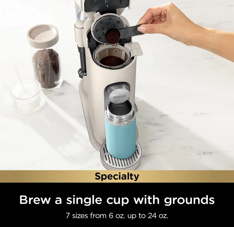 Ninja Pod & Grounds Specialty XL Single-Serve Coffee Maker, K-Cup Pod Compatible- Stone