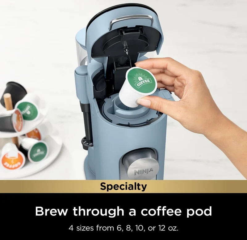 Ninja Pod & Grounds Specialty XL Single-Serve Coffee Maker, K-Cup Pod Compatible -Denim Blue (PB055ABL)