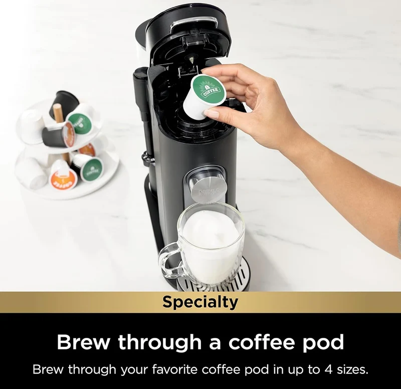 Ninja Coffee Maker Single Serve Brew with Coffee Pods & Grounds Compatible with K-Cup Coffee Pods - Black (PB051)