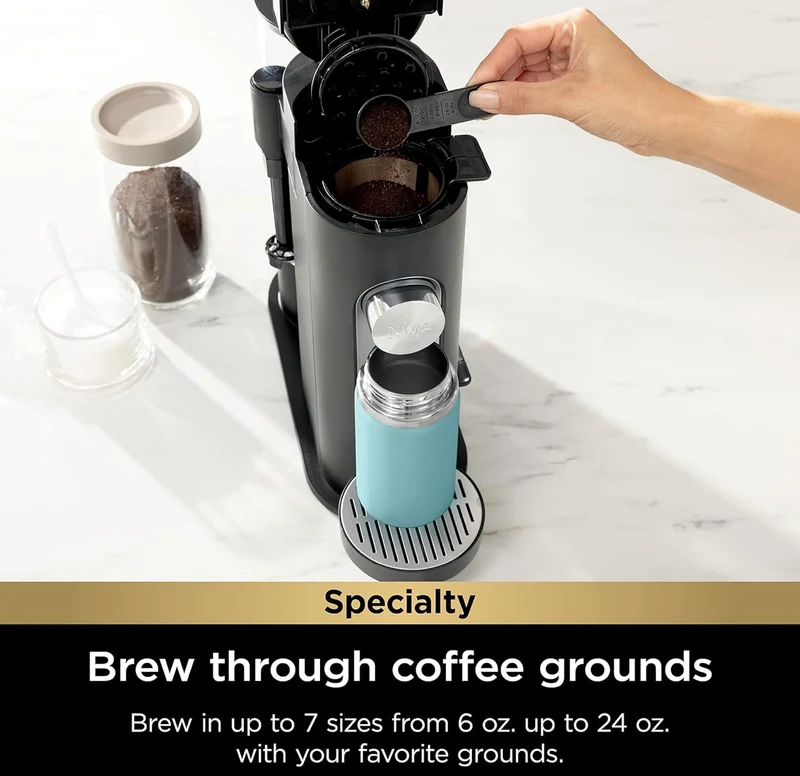 Ninja Coffee Maker Single Serve Brew with Coffee Pods & Grounds Compatible with K-Cup Coffee Pods - Black (PB051)