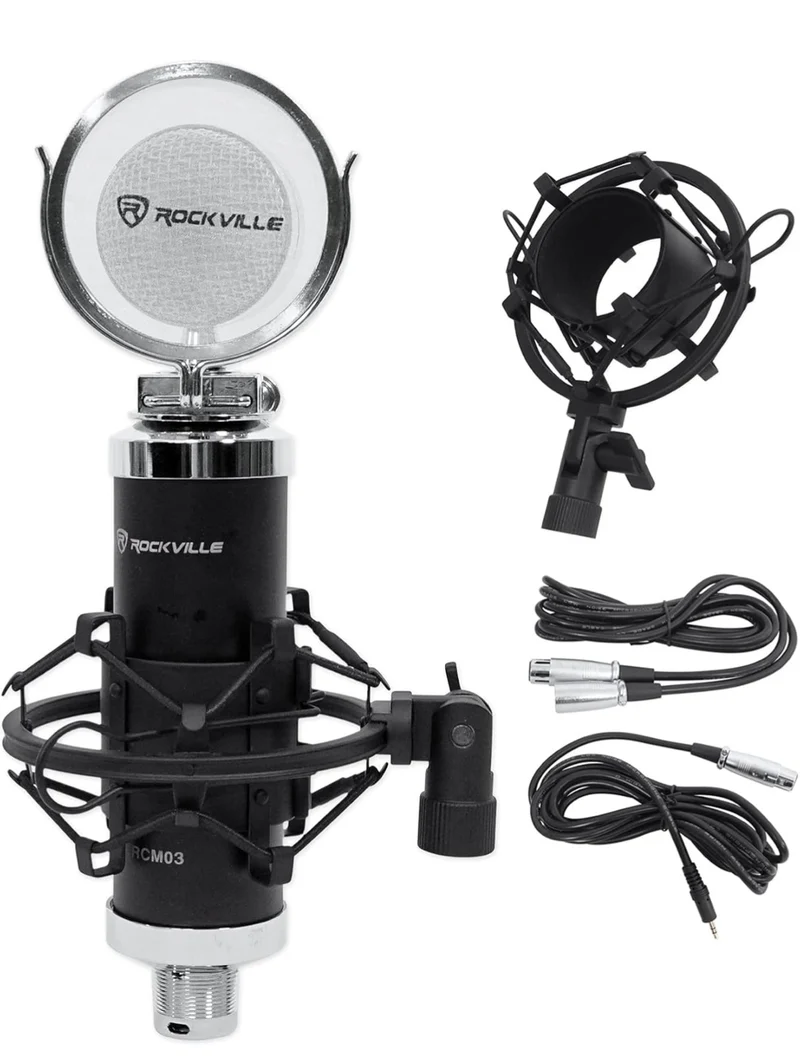 Rockville Pair APM8B 8" 500w Studio Monitors+Stands+Pads+ Headphones+Mic and Shield