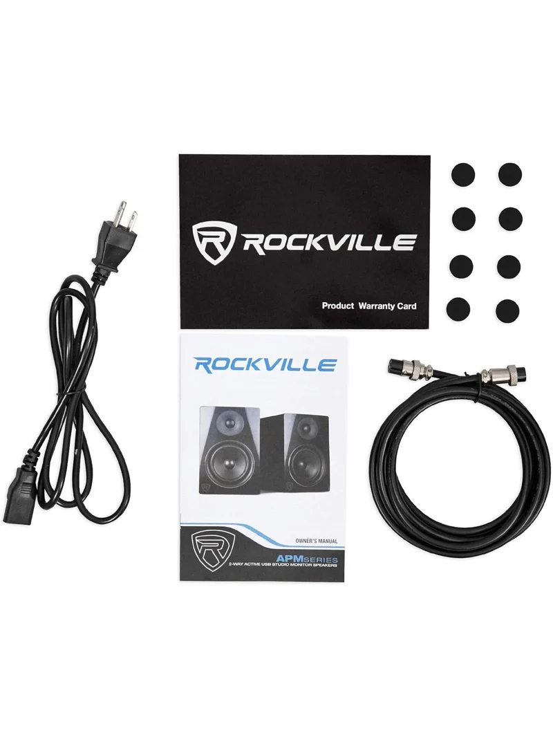 Rockville Pair APM8B 8" 500w Studio Monitors+Stands+Pads+ Headphones+Mic and Shield