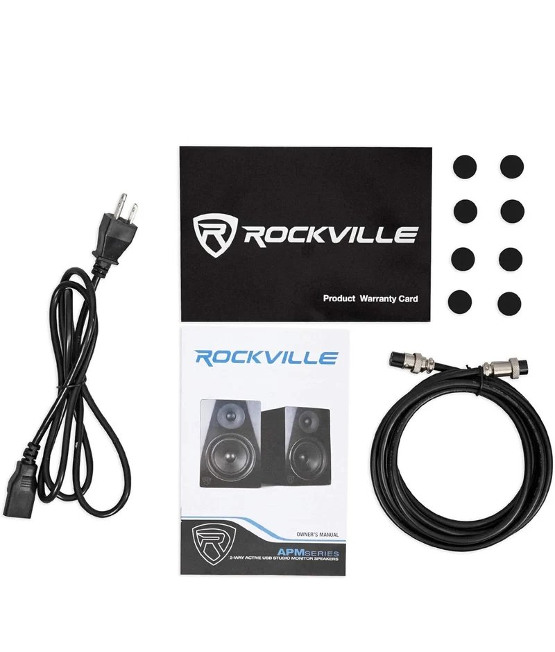 Rockville 2 APM8B 8" 500W Powered Studio Monitors+Stands+Pads and Headphones