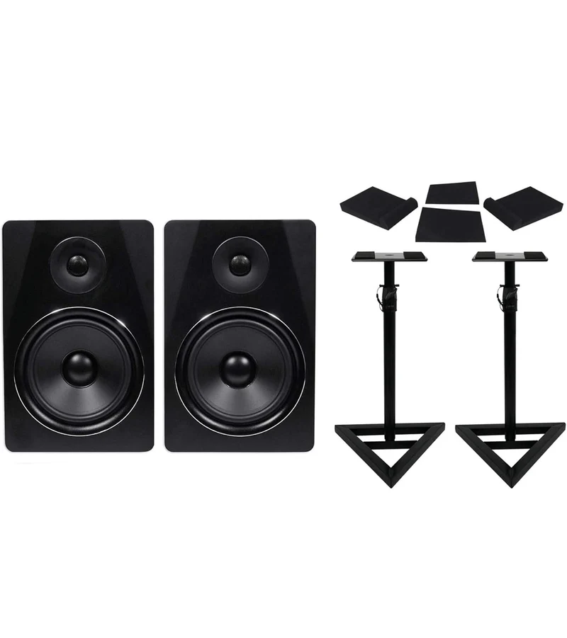 Rockville Pair APM8B 8" 2-Way 500 Watt Powered USB Studio Monitors+Stands+Pads