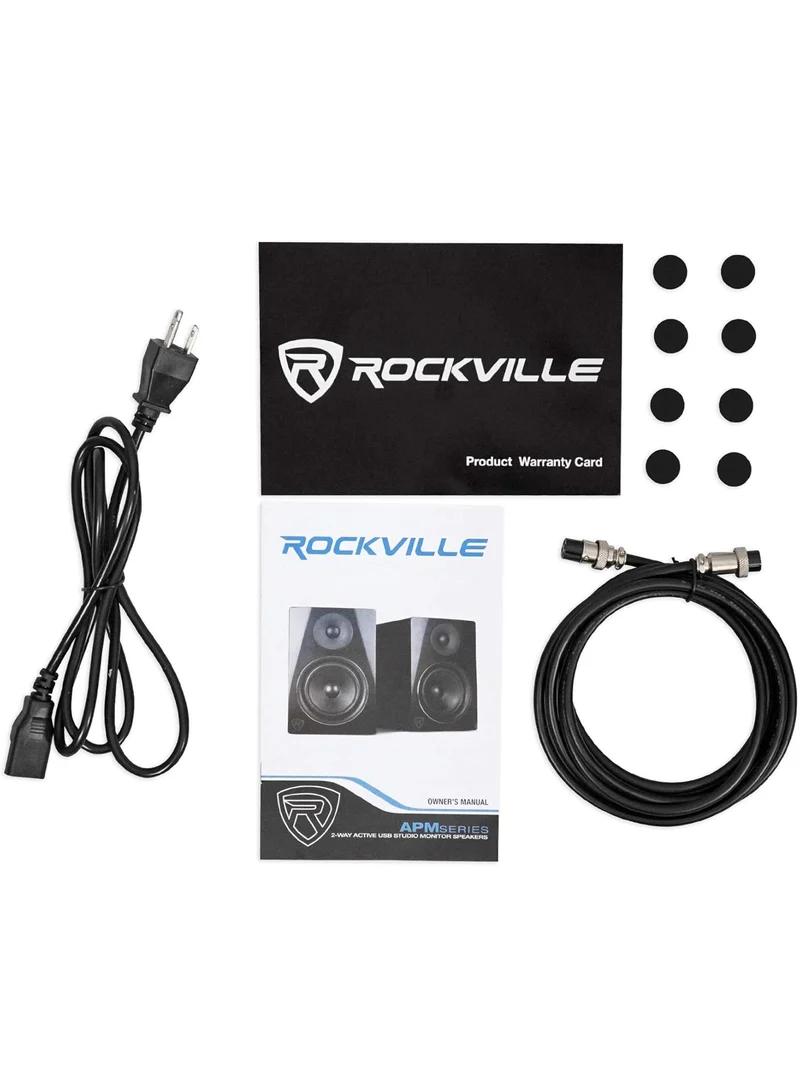 Rockville Pair APM8B 8" 2-Way 500 Watt Powered USB Studio Monitors+Stands+Pads