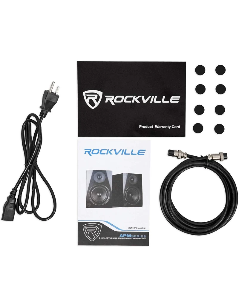 Rockville Pair APM8B 8" 2-Way 500 Watt Powered USB Studio Monitor Speakers+Pads