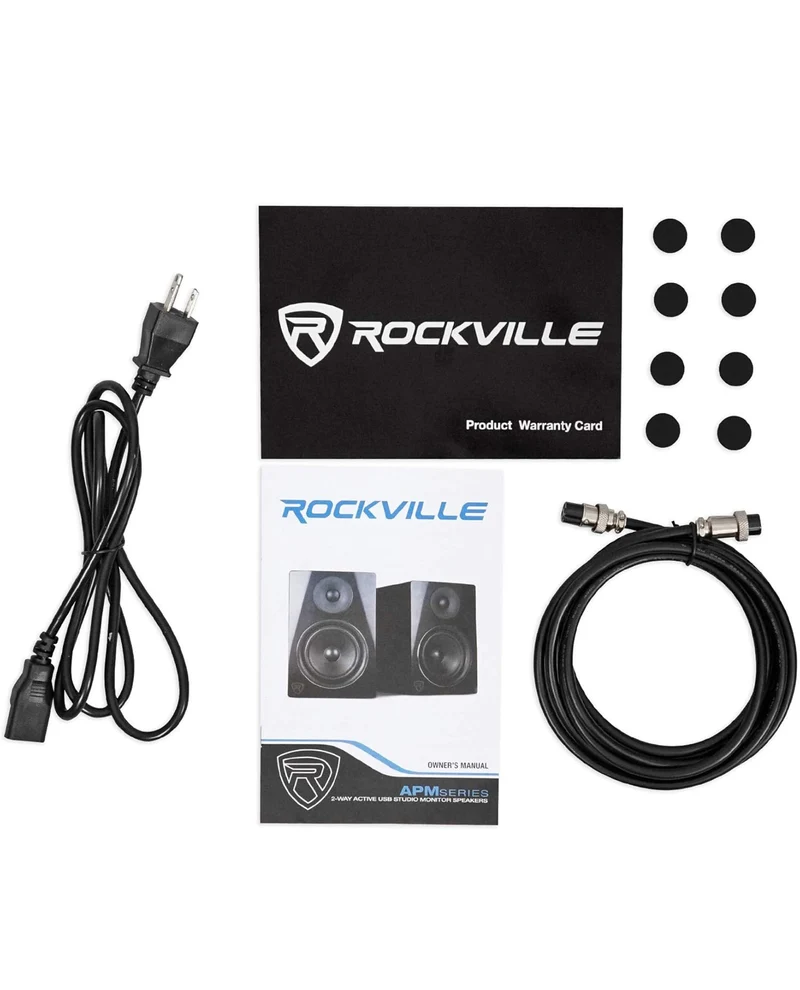 Rockville Pair APM8B 8" 2-Way 500 Watt USB Studio Monitors+36" Stands+Pads