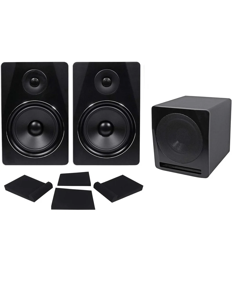 Rockville (2) APM8B 8" Powered Studio Monitors+Active 10" Subwoofer+Foam Pads