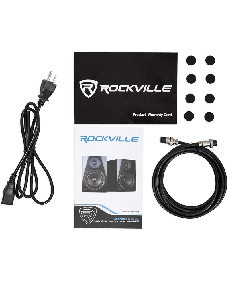Rockville (2) APM8B 8" Powered Studio Monitors+Active 10" Subwoofer+Stands and Pads