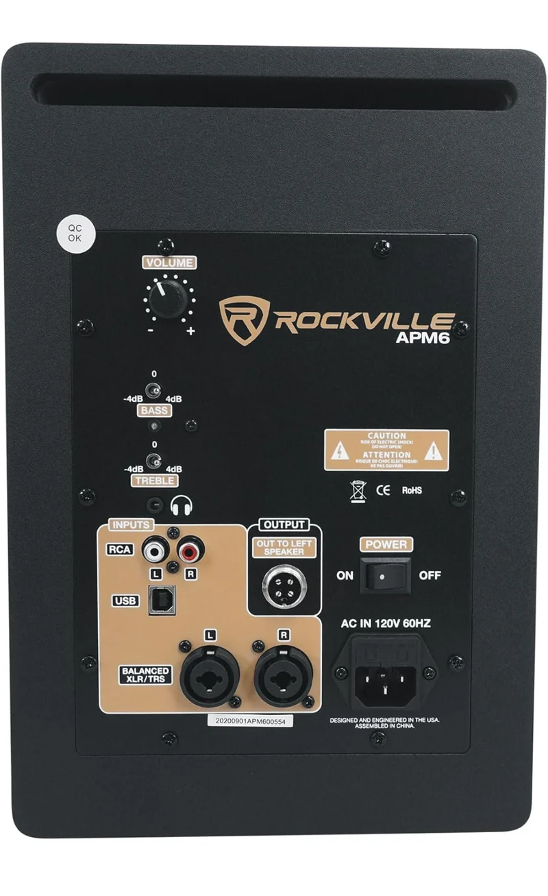 Rockville 2 APM6W 6.5" 2-Way 350 Watt Powered USB Studio Monitors+Stands+Pads