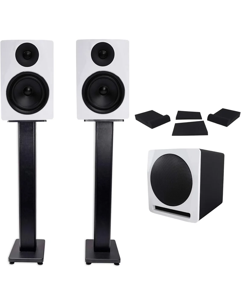 Rockville (2) APM6W 6.5" Powered Studio Monitors+Active 10" Subwoofer+Stands+Pads