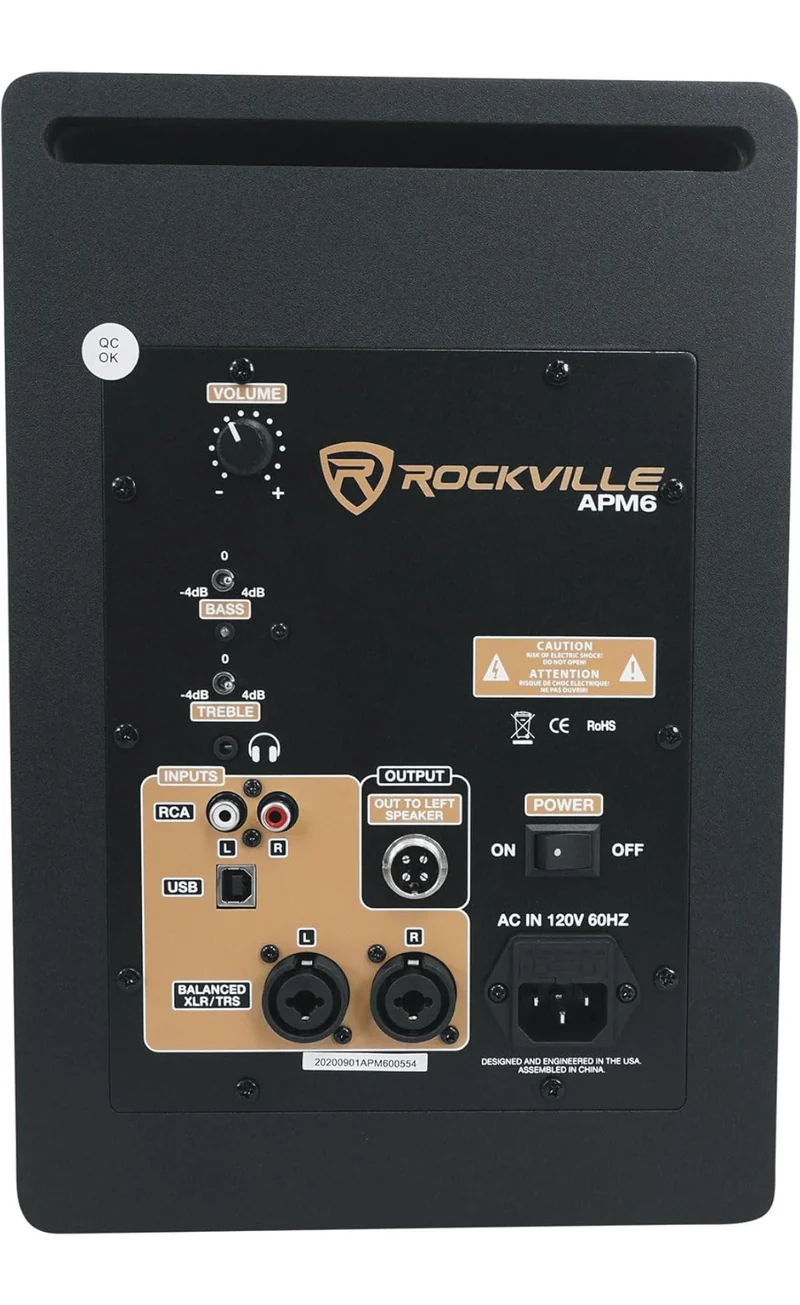 Rockville Apm6c 6.5" 2-Way 350W Active/Powered USB Studio Monitor Speakers Pair