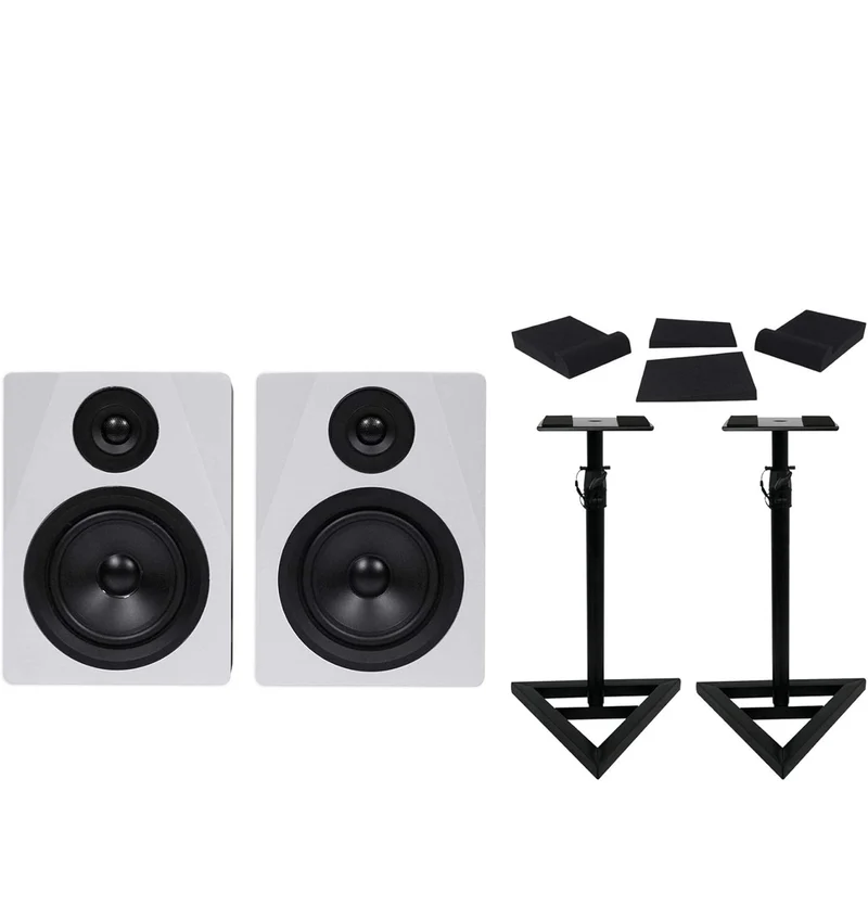 Rockville Pair APM5W 5.25" 2-Way 250W Powered USB Studio Monitors+Stands+Pads