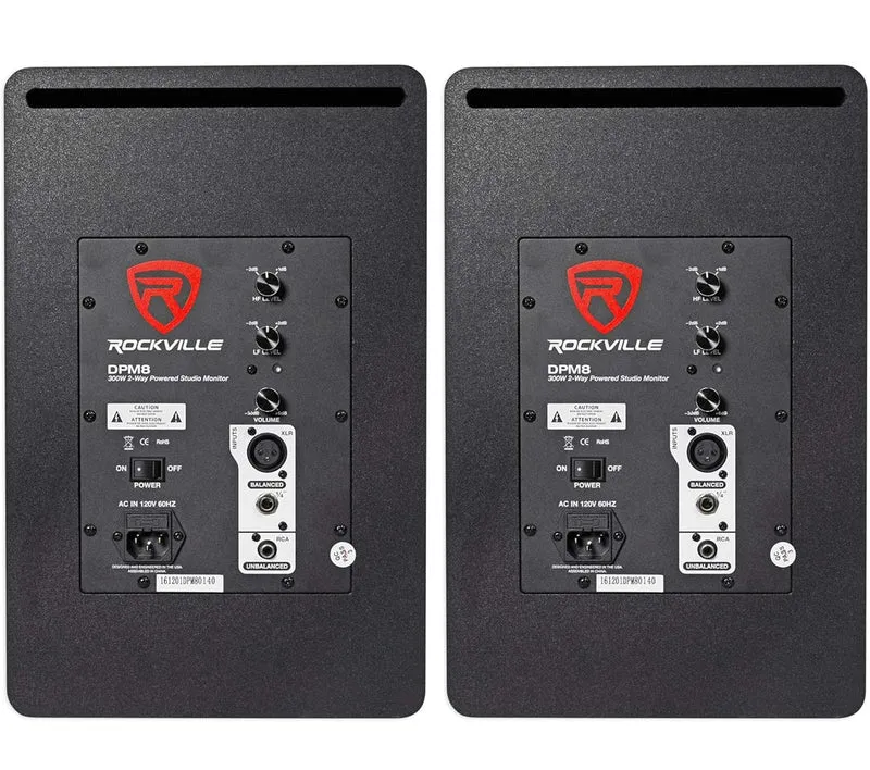 Rockville (2) DPM8B Dual Powered 8" 600 Watt Active Studio Monitor Speakers