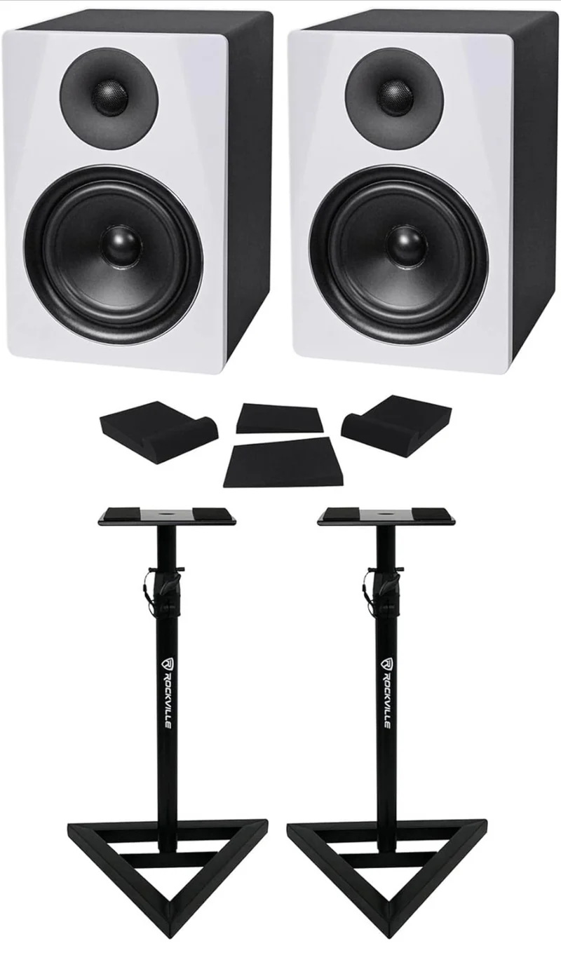 Rockville 2 DPM6W Dual Powered 6.5" 420 Watt Active Studio Monitors+Stands+Pads